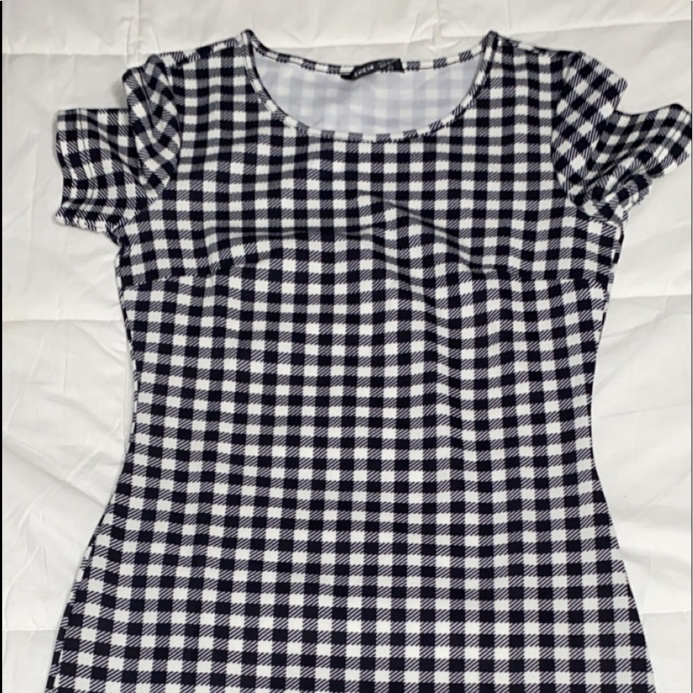 black and white checkered dress